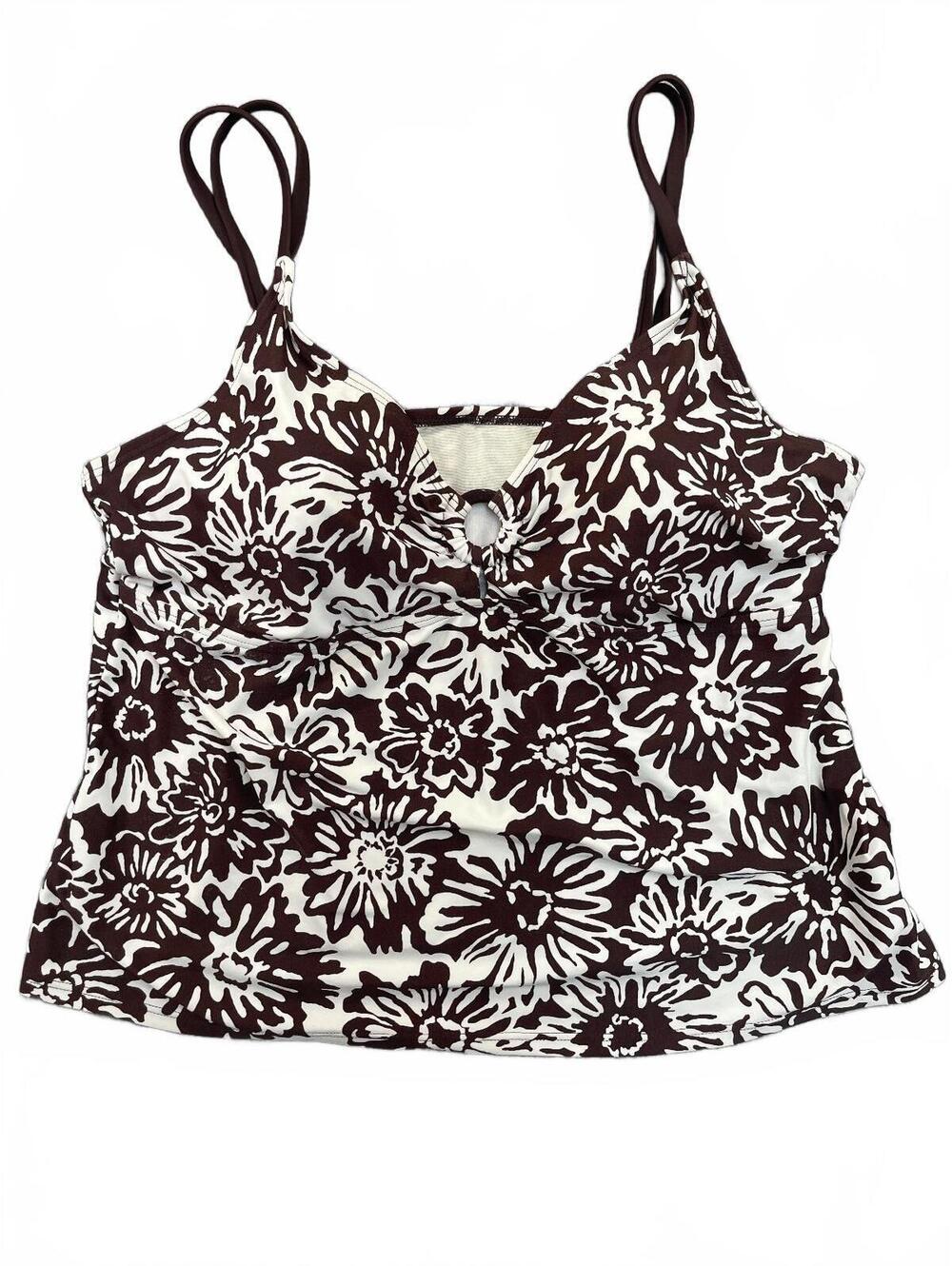 Sonoma Swimwear Women 20W Tankini Top Floral Brown White O-Ring Strappy Plus
